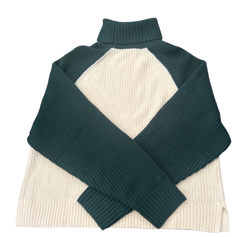 Victoria's Secret PINK Turtleneck Sweater Green Cream Colorblock Knit Medium
